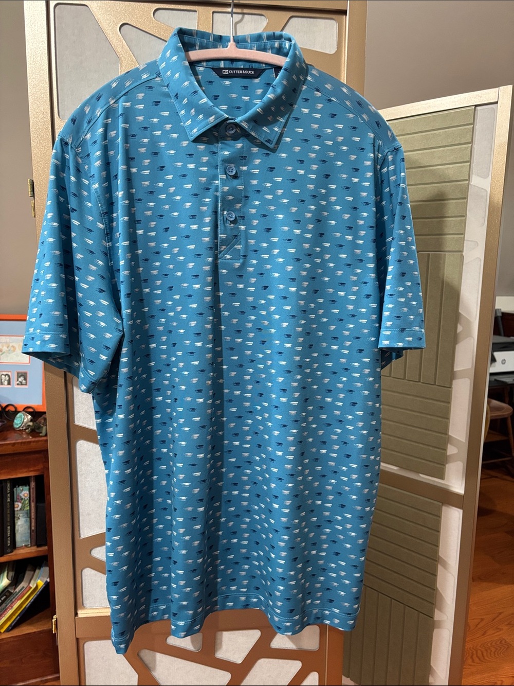Cutter & Buck Blue Micro-Pattern Short Sleeve Polo